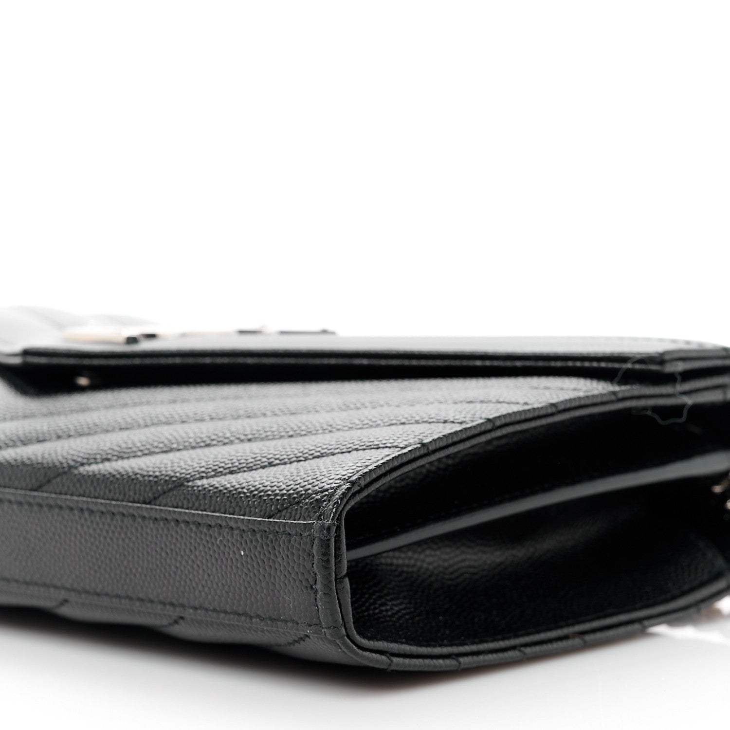 Saint Laurent Grain De Poudre Matelasse Chevron Monogram Chain Wallet Black 9 of 10