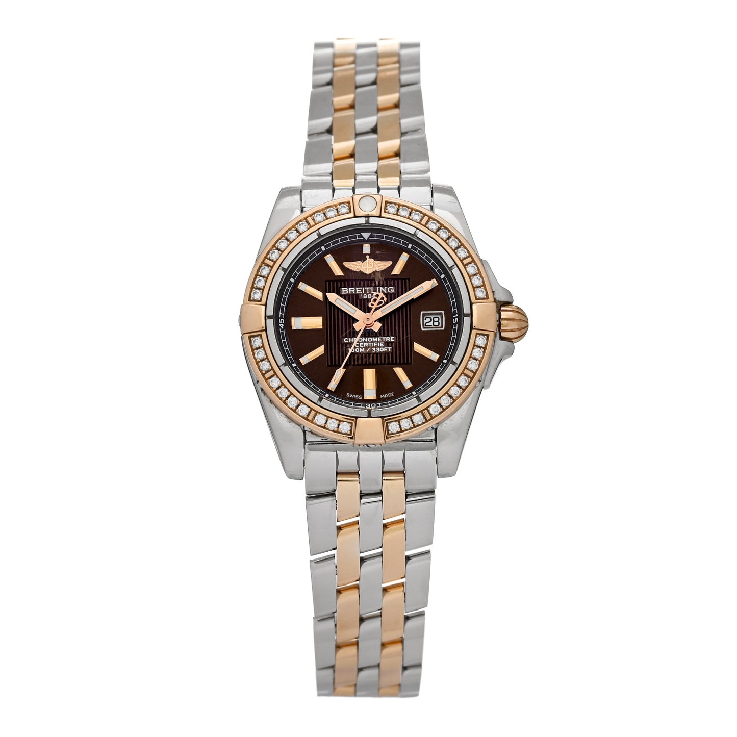 Stainless Steel 18K Rose Gold Diamond 32mm Galactic Quartz Watch Brown C71356LA/Q581