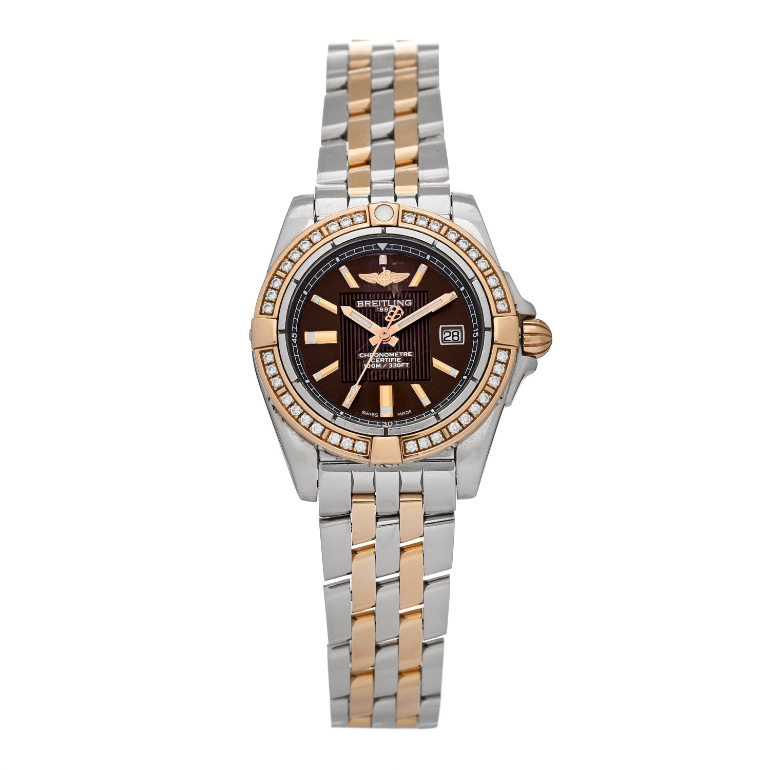 Breitling Stainless Steel 18K Rose Gold Diamond 32mm Galactic Quartz Watch Brown C71356LA/Q581 1 of 5