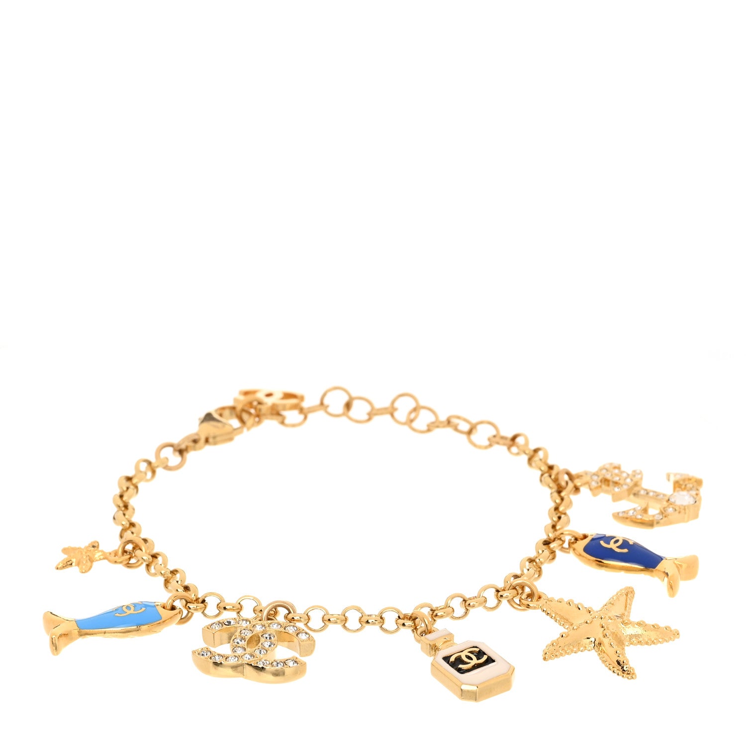 Chanel Crystal Resin CC Nautical Bracelet Blue White Gold 1572097
