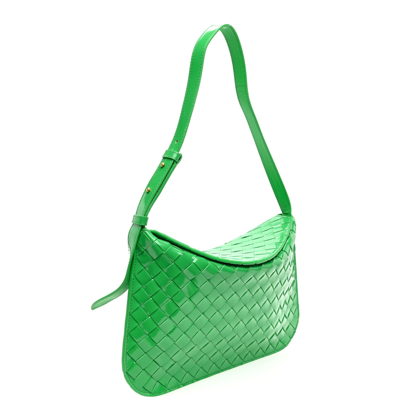 Brushed Calfskin Intrecciato Cradle Fold Over Shoulder Bag Parakeet