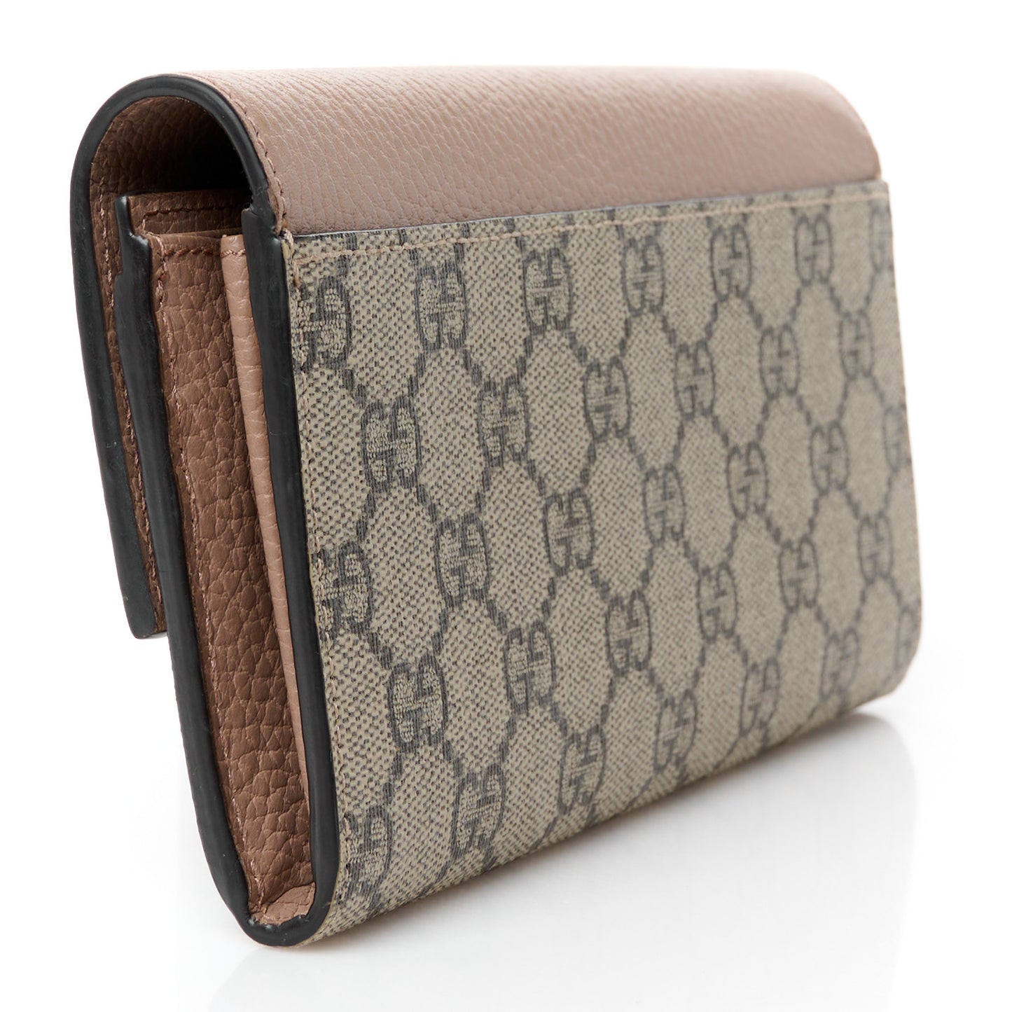 Dollar Calfskin GG Supreme Monogram GG Marmont Continental Wallet Old Rose Beige Ebony