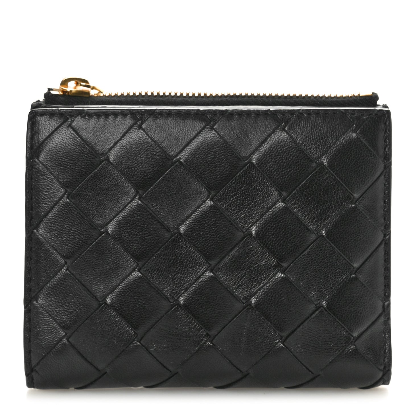 Nappa Intrecciato Small Bi-Fold Zip Wallet Black