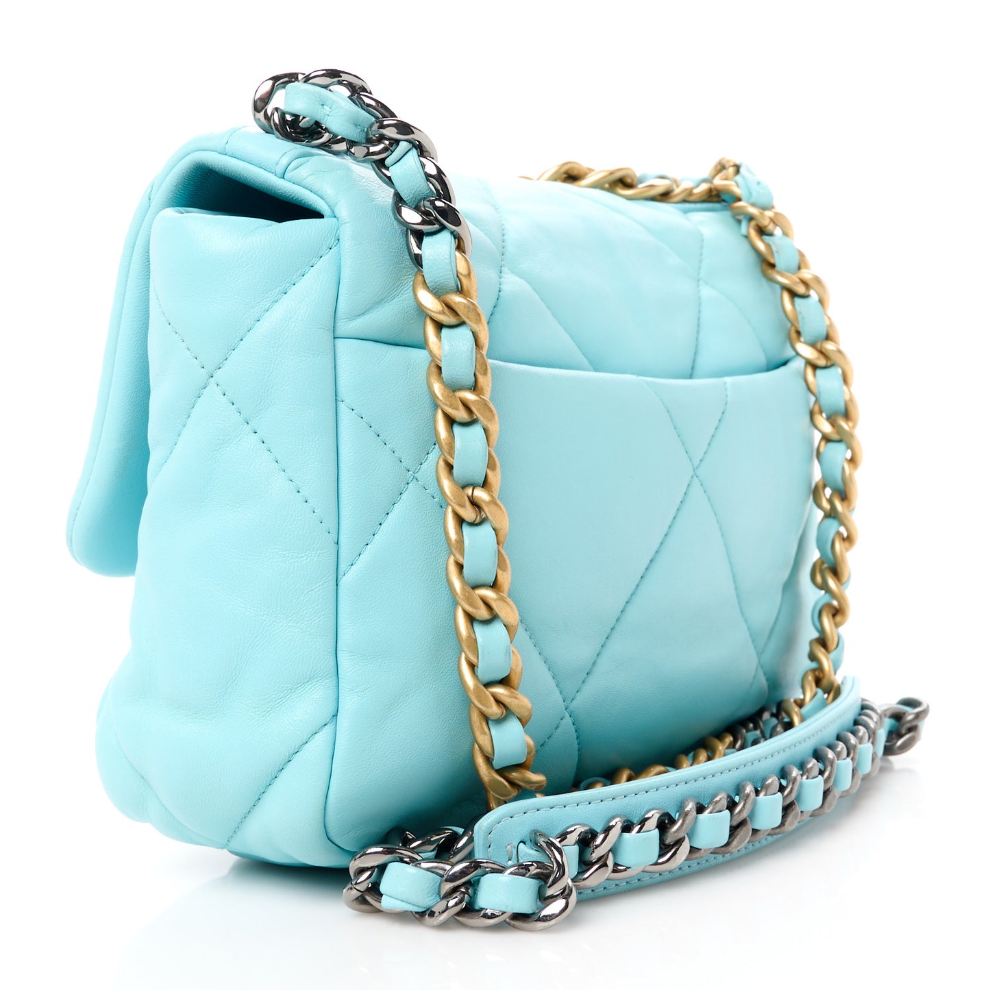 Lambskin Quilted Medium Chanel 19 Flap Light Blue