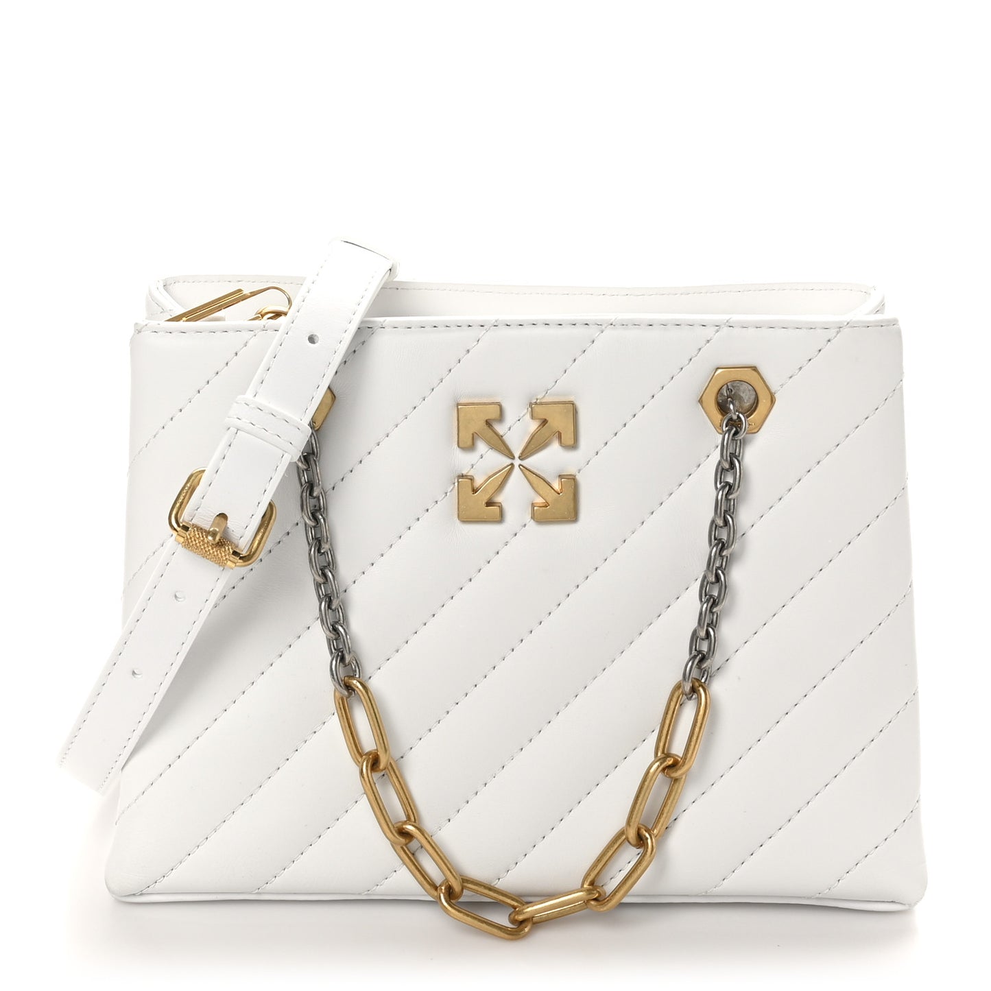 Calfskin Diagonal Quilted Jackhammer 25 Tote White