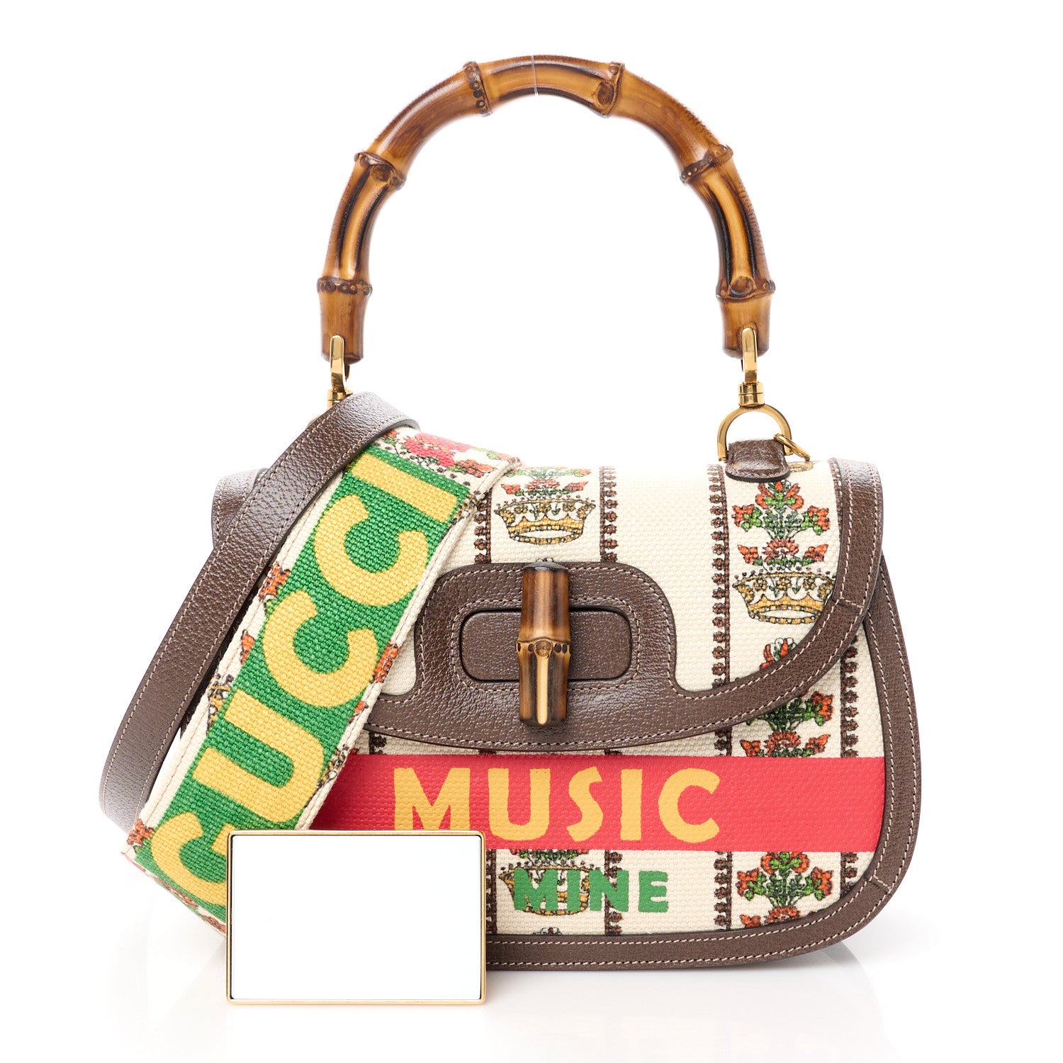 Gucci Canvas Calfskin 100 Centennial Music Medium Bamboo 1947 Top Handle Bag Multicolor 2 of 12