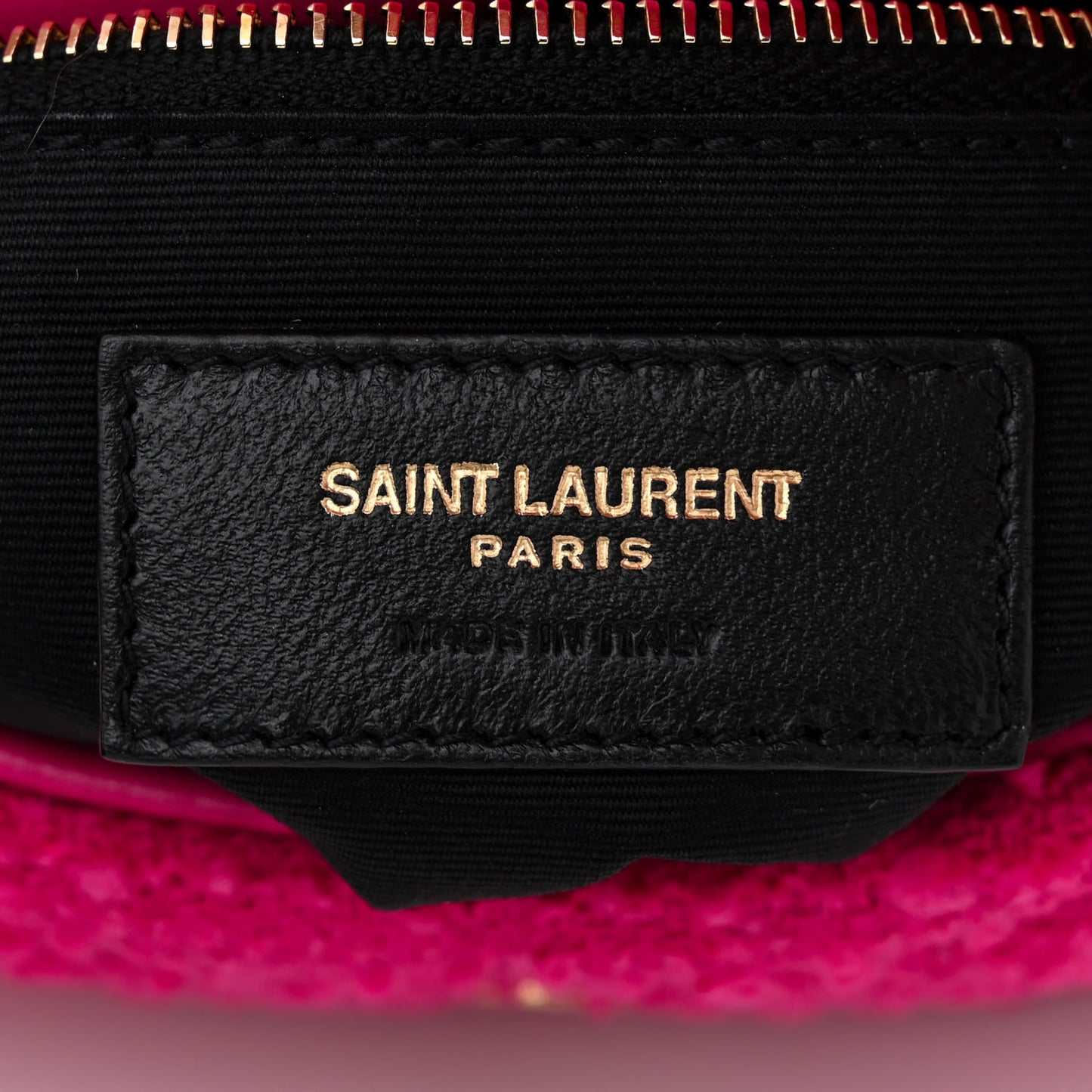 SAINT LAURENT Boucle Tweed Quilted Toy Loulou Puffer Monogram Chain Satchel Magenta