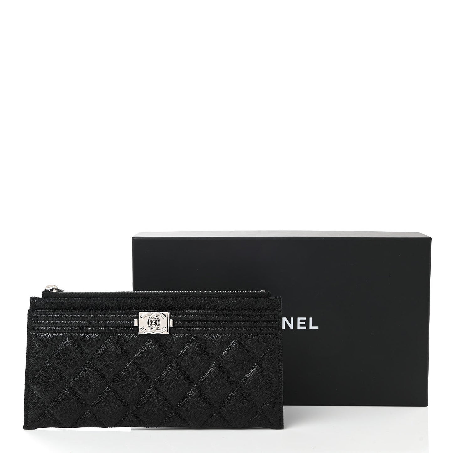 Caviar Quilted Classic Zip Boy Pouch Black