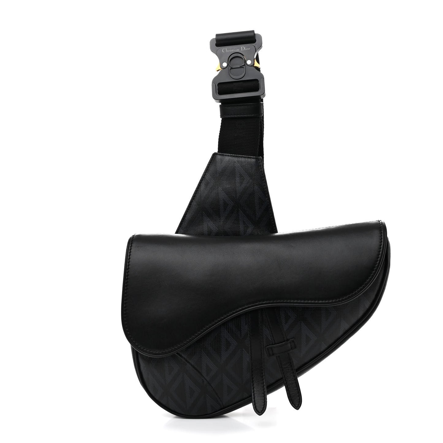 Coated Canvas CD Diamond Printed Mens Saddle Bag Black