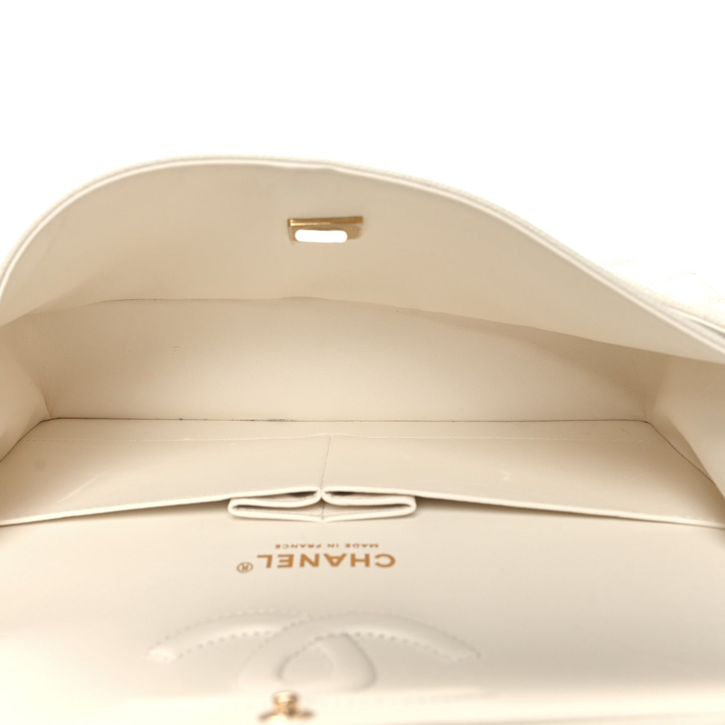 Caviar Quilted Medium Double Flap White
