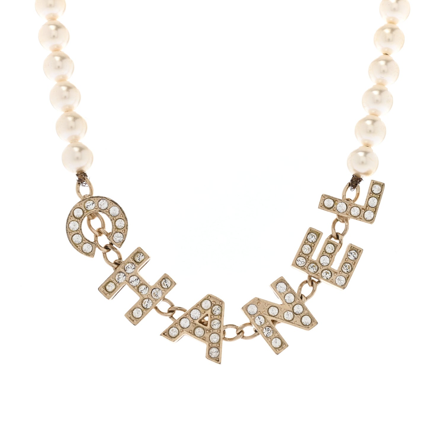 Pearl Crystal CC Logo Short Necklace Gold
