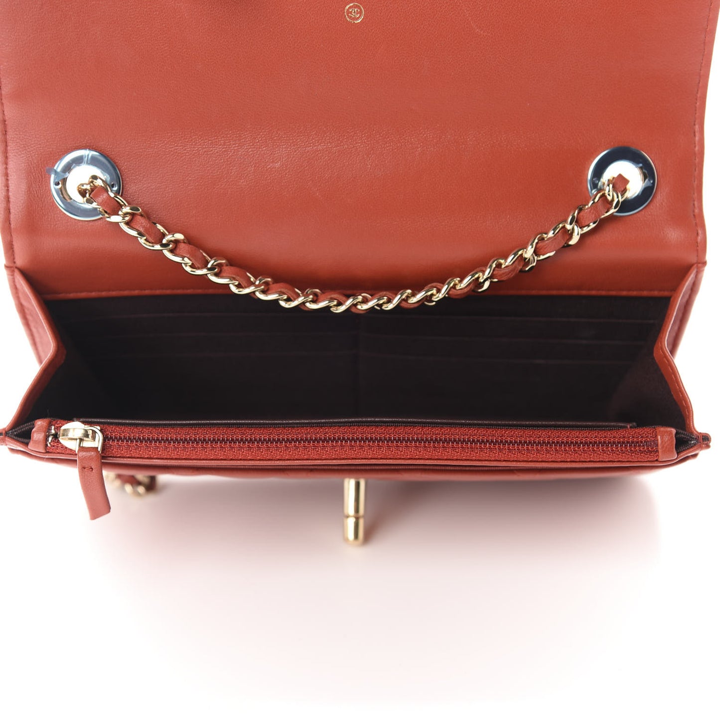 Lambskin Quilted Trendy CC Wallet On Chain WOC Red