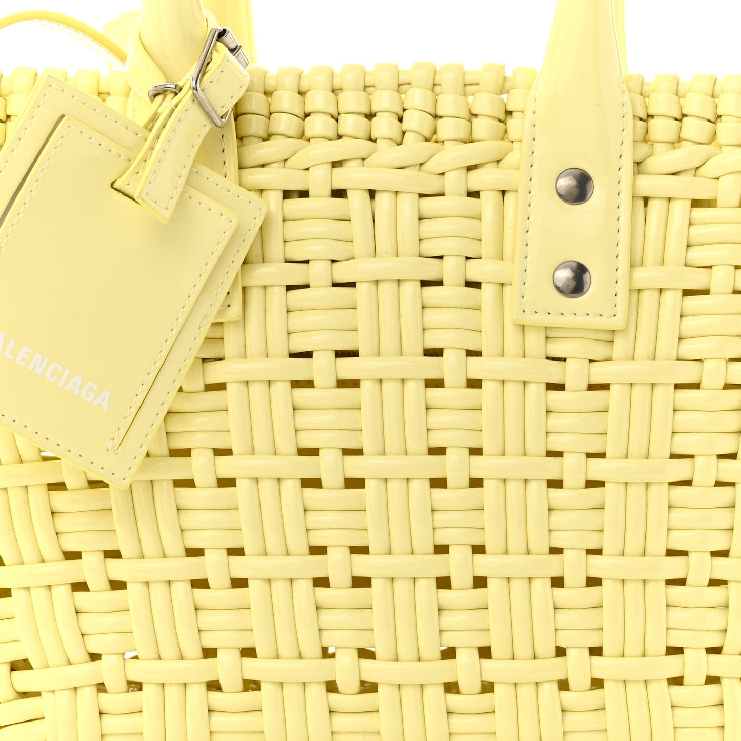 Varnished Faux Calfskin Braided XS Bistro Basket Pale Yellow
