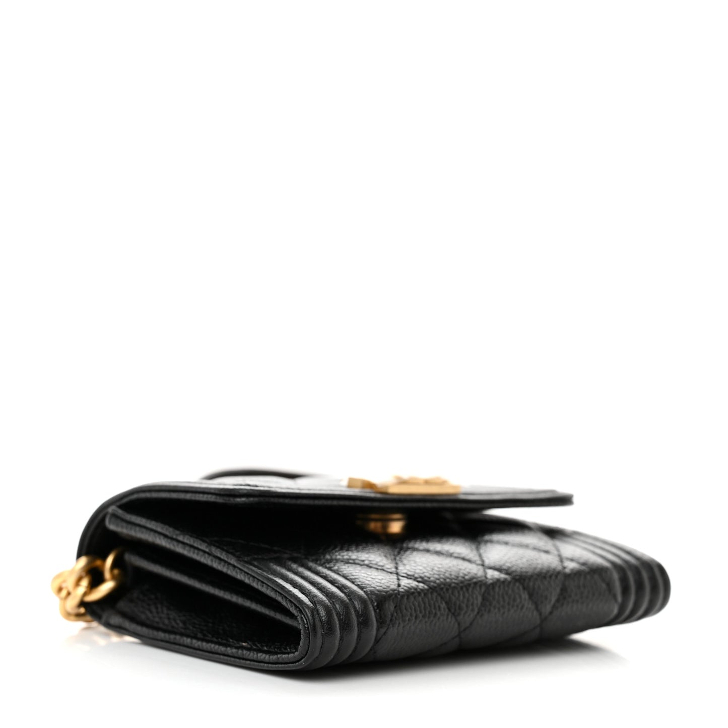 Caviar Quilted Boy Card Holder On Chain Black