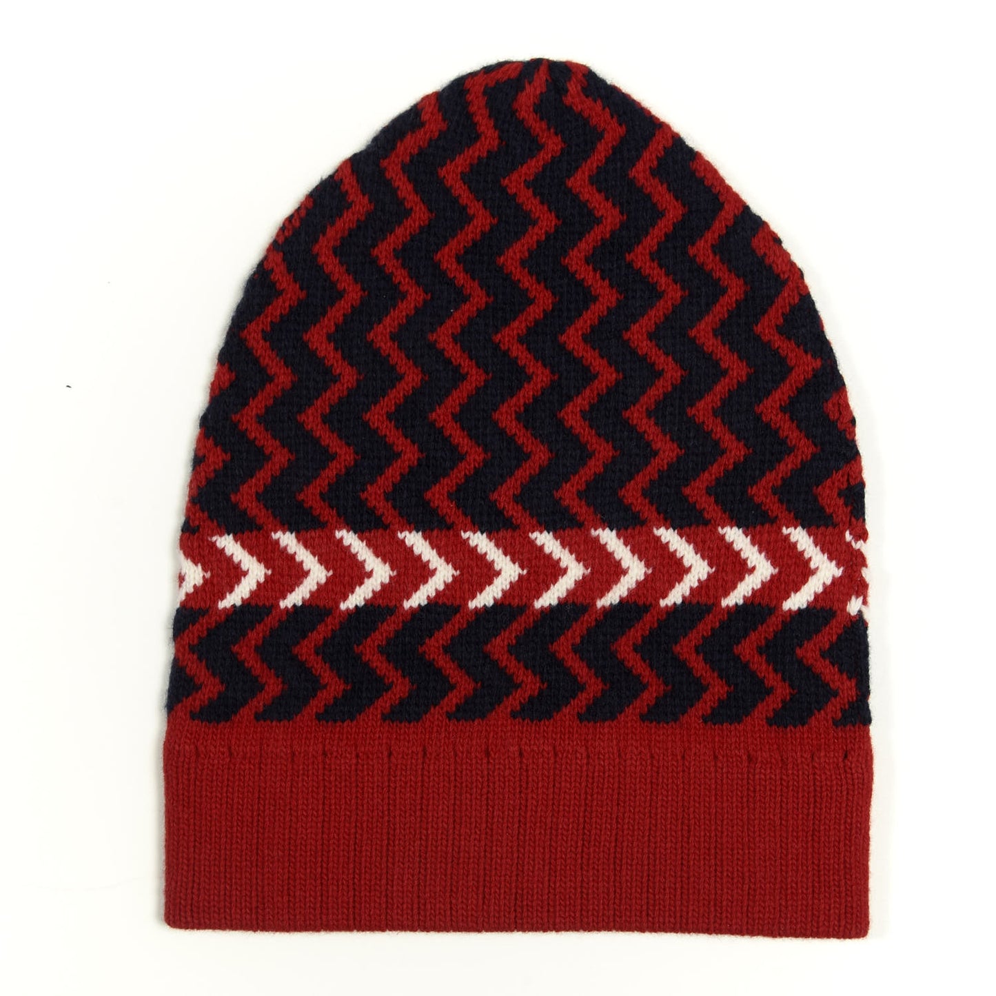 Wool Tricot Zaggede Beanie Hat M Red Blue