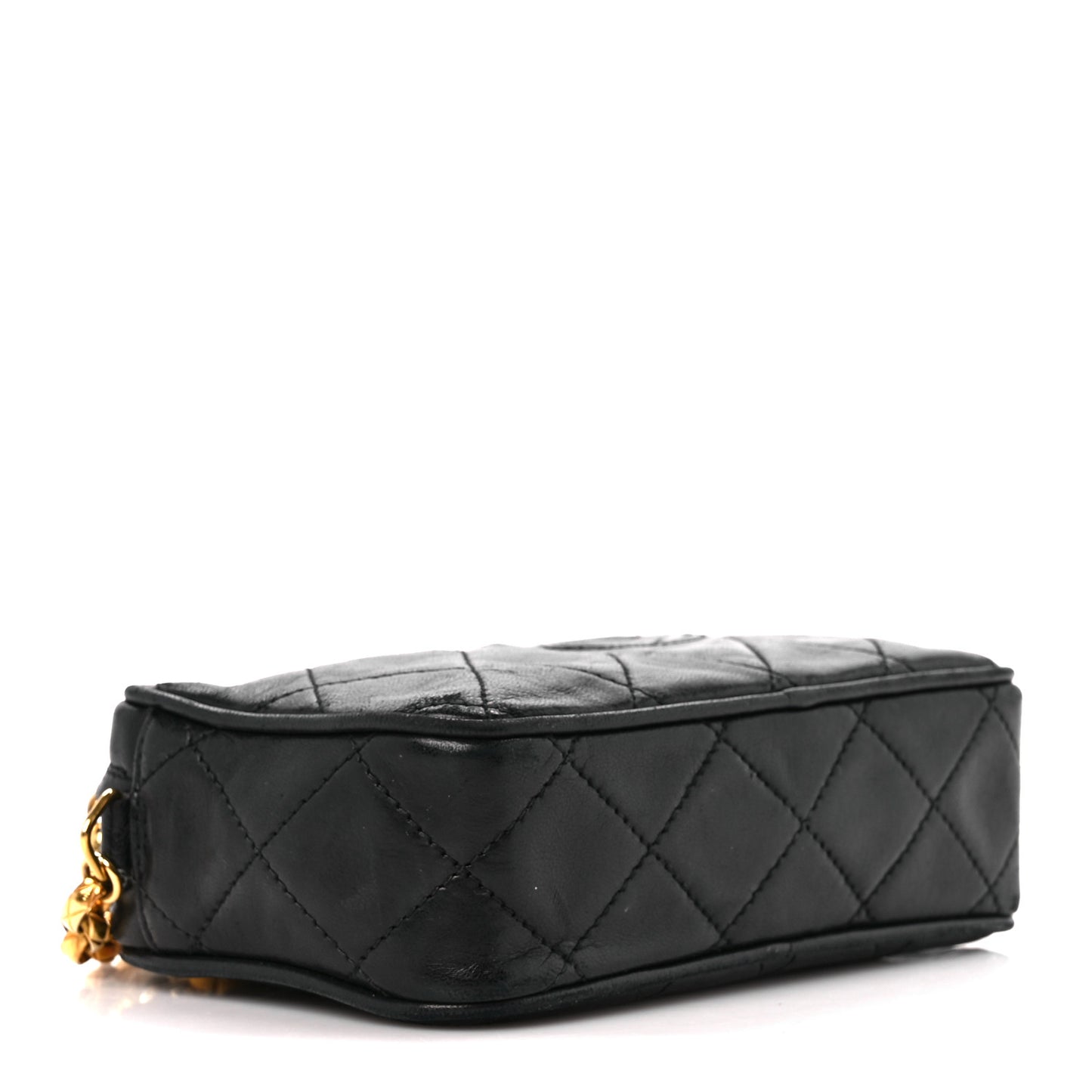 Lambskin Quilted Tassel Camera Case Black