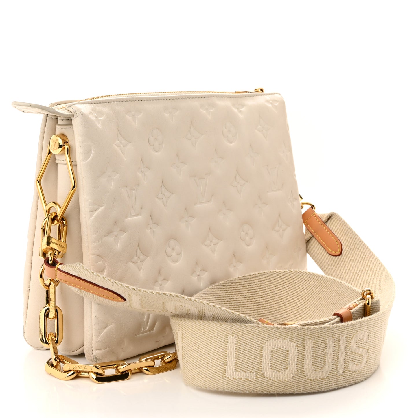 Lambskin Embossed Monogram Coussin PM Beige Cream
