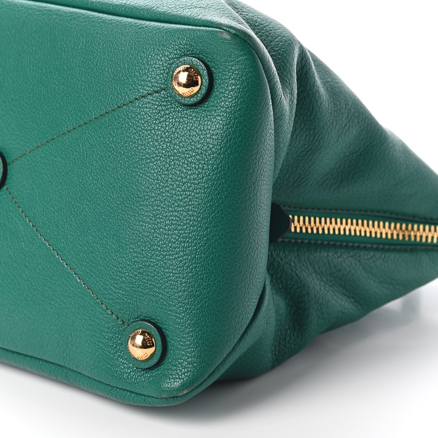 Miu Miu Goatskin Madras Zip Tote Green 8 of 9