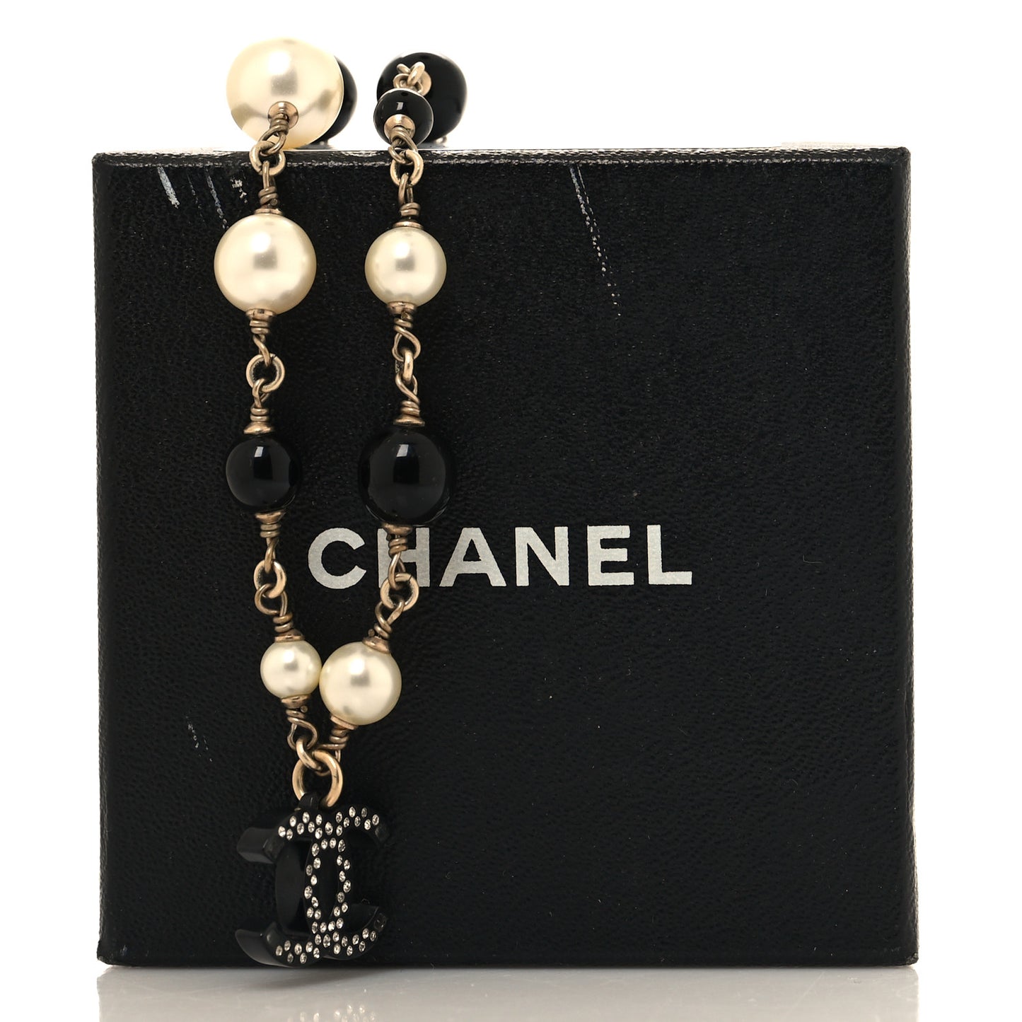 Pearl Crystal Bead CC Necklace Silver Black