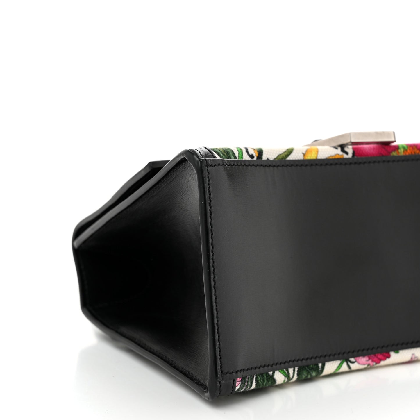 X GUCCI Canvas Boarded Plutone Calfskin Flora Logo Print Small Hourglass Top Handle Bag White Multicolor Black