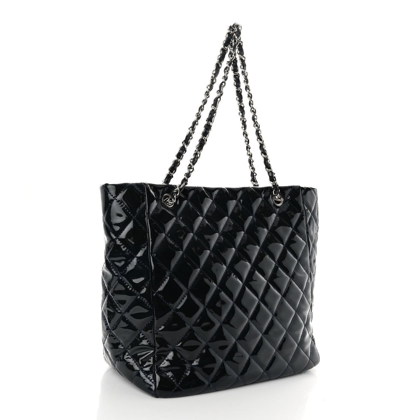 Patent Quilted Chic and Glitter Large Tote Black