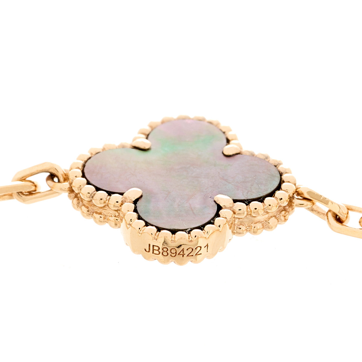 18K Rose Gold Diamond Gray Mother of Pearl 5 Motifs Vintage Alhambra Bracelet