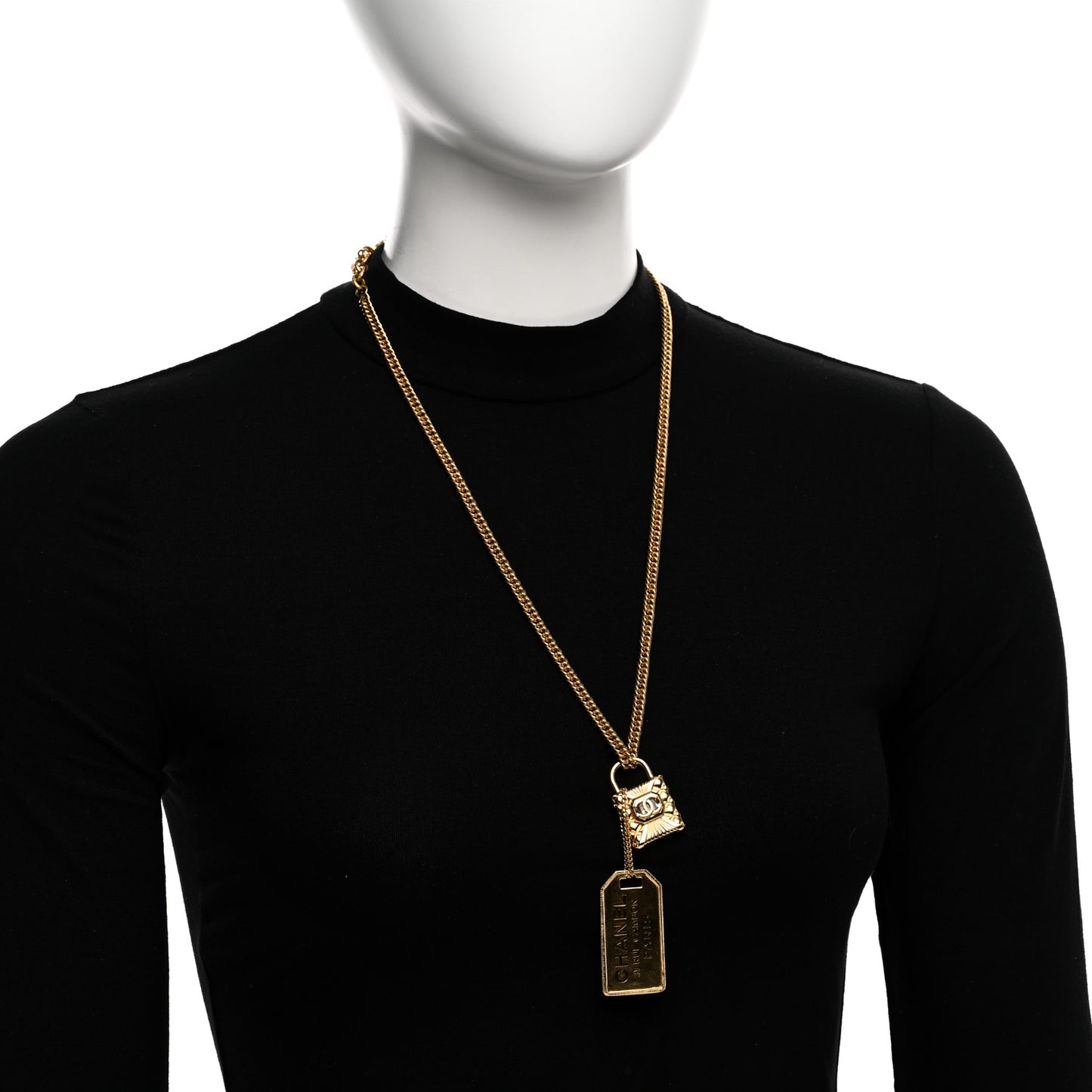 CC Padlock ID Dog Tag Charm Necklace Gold