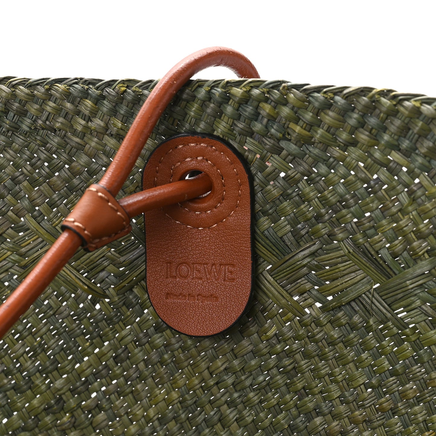 Calfskin Raffia Paulas Ibiza Large Anagram Basket Tote Bag Green Tan