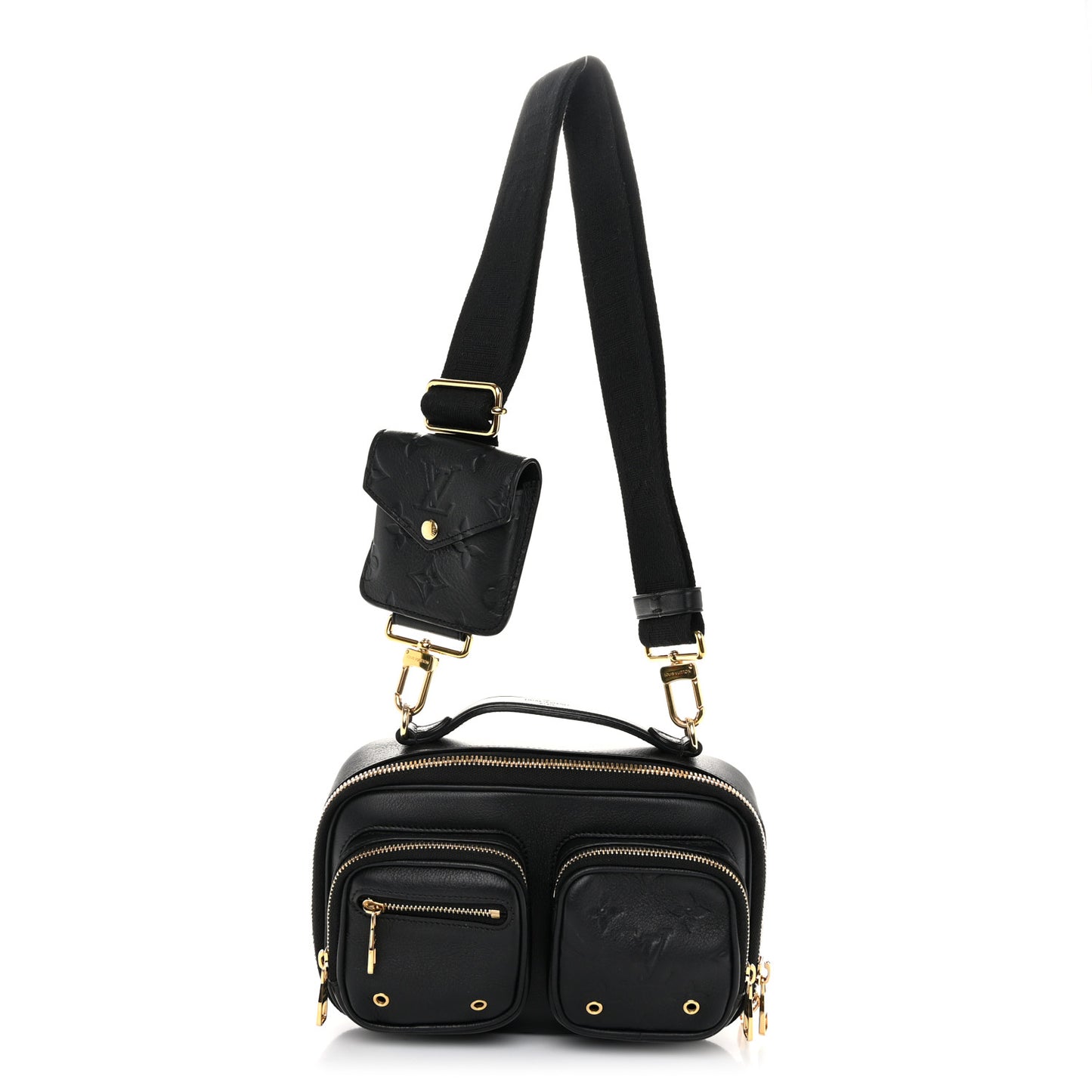 Calfskin Monogram Embossed Utility Crossbody Black