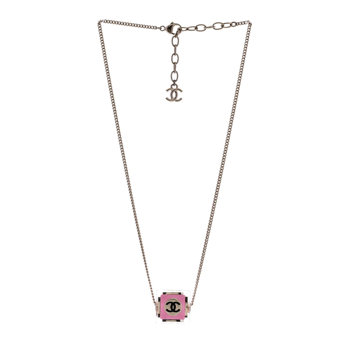 Resin Crystal CC Cube Necklace Gold Pink