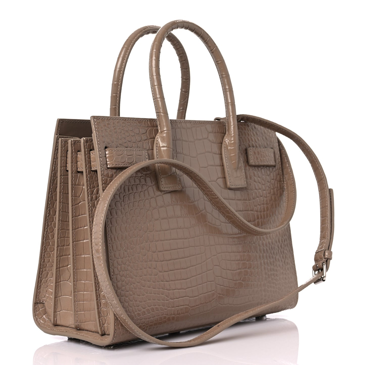 Calfskin Crocodile Embossed Baby Sac De Jour Brown