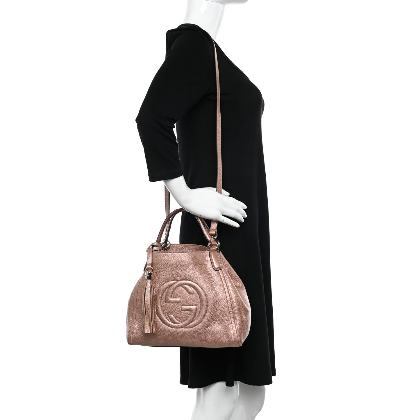 Metallic Pebbled Calfskin Small Soho Shoulder Bag Pink