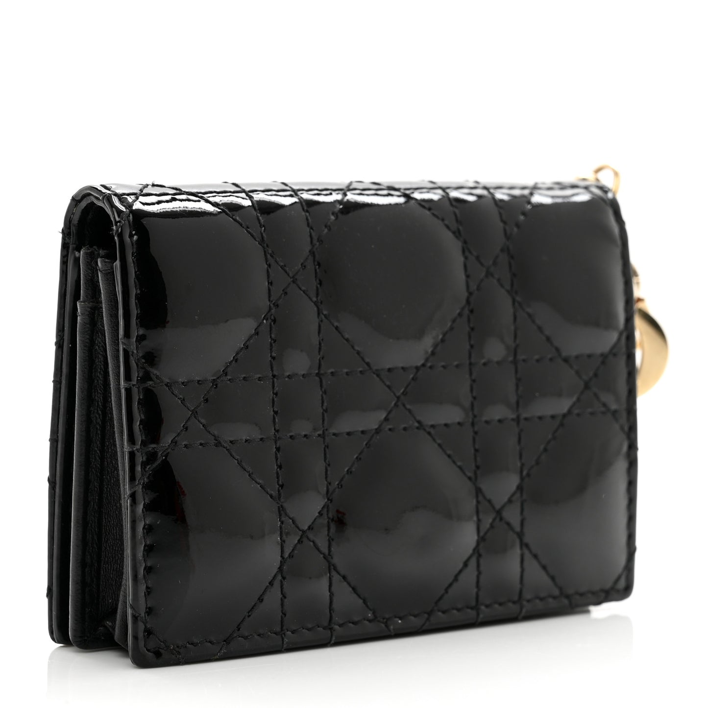 Patent Cannage Small Lady Dior Flap Card Holder Black
