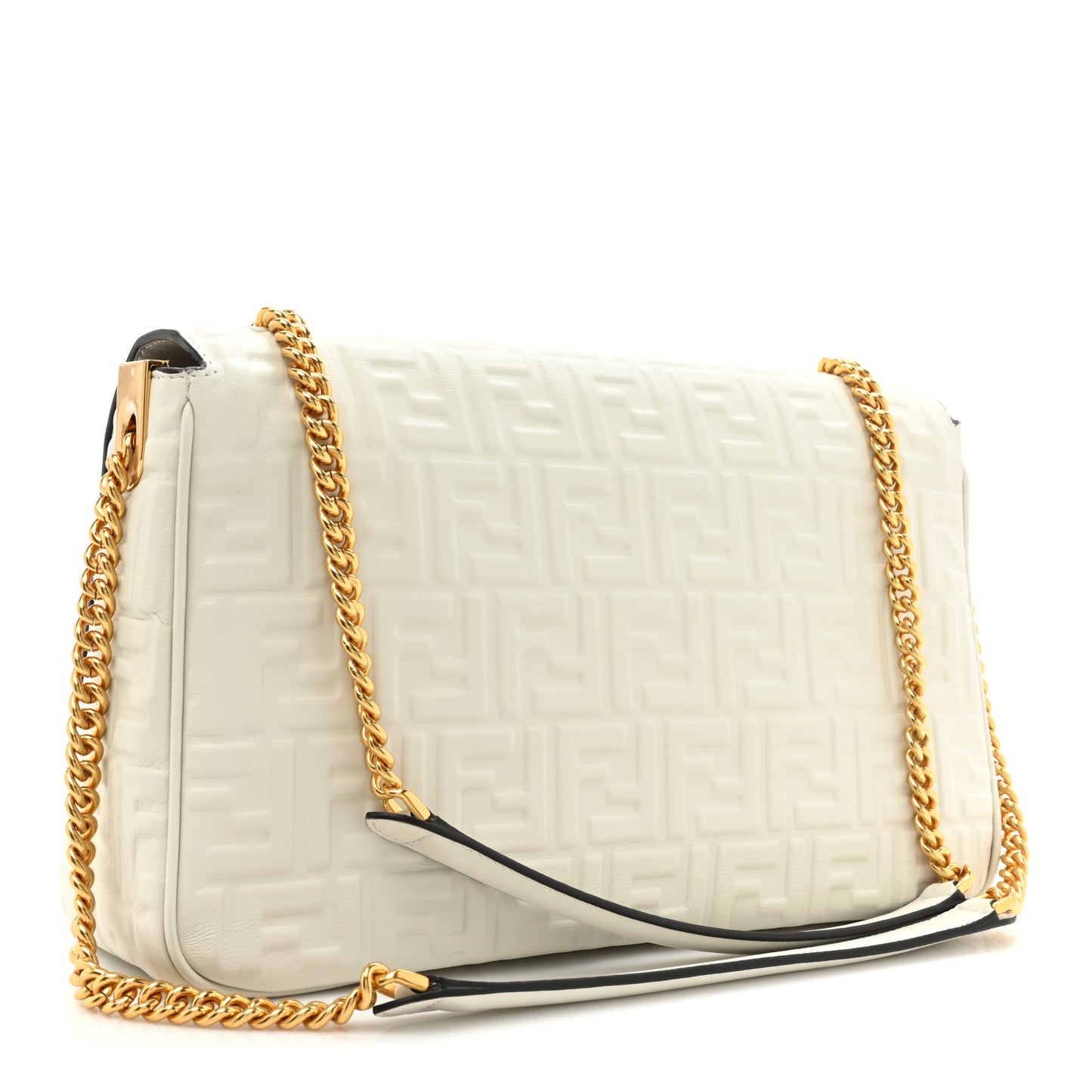 Nappa Small FF Embossed Large Chain Baguette White