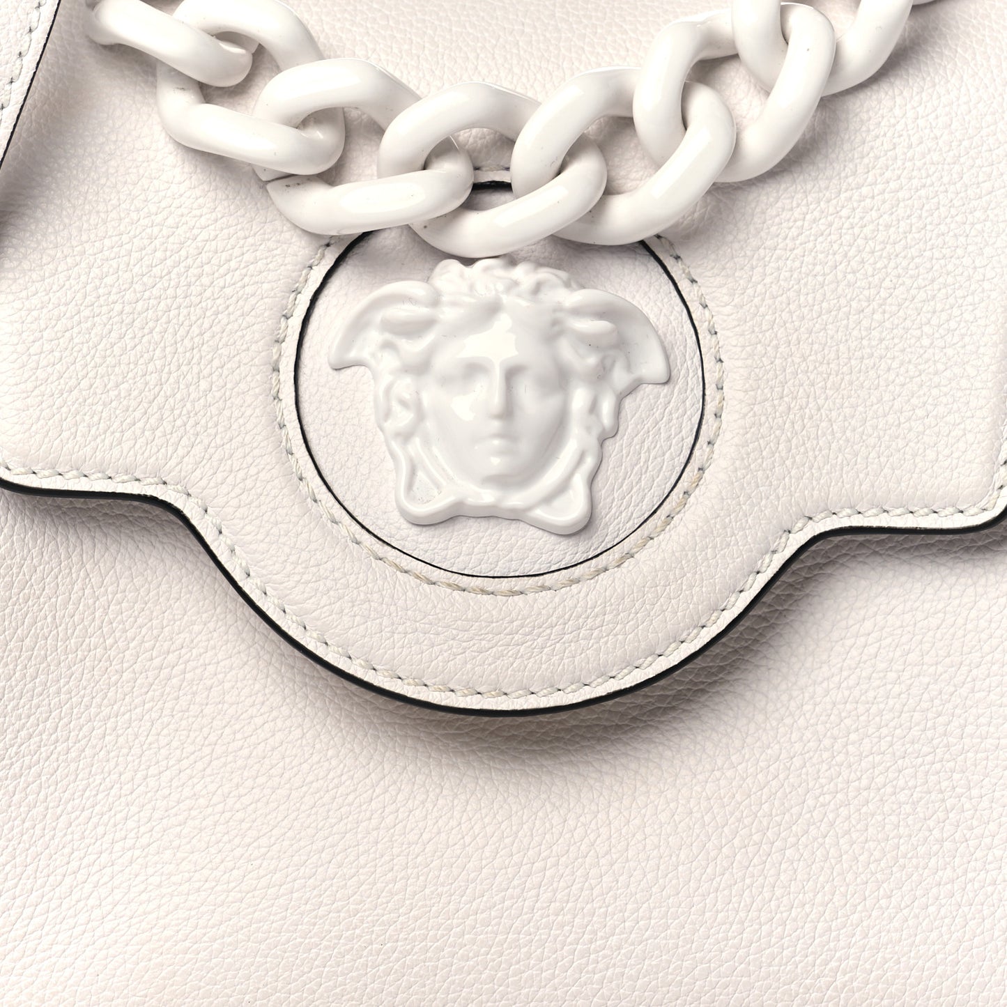 Grained Calfskin Small La Medusa Top Handle Bag White