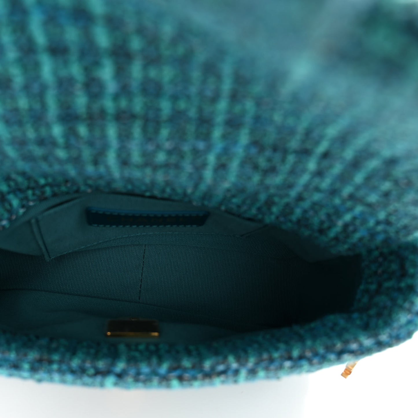 Tweed Enamel Quilted Pending CC Mini Square Flap Blue Green