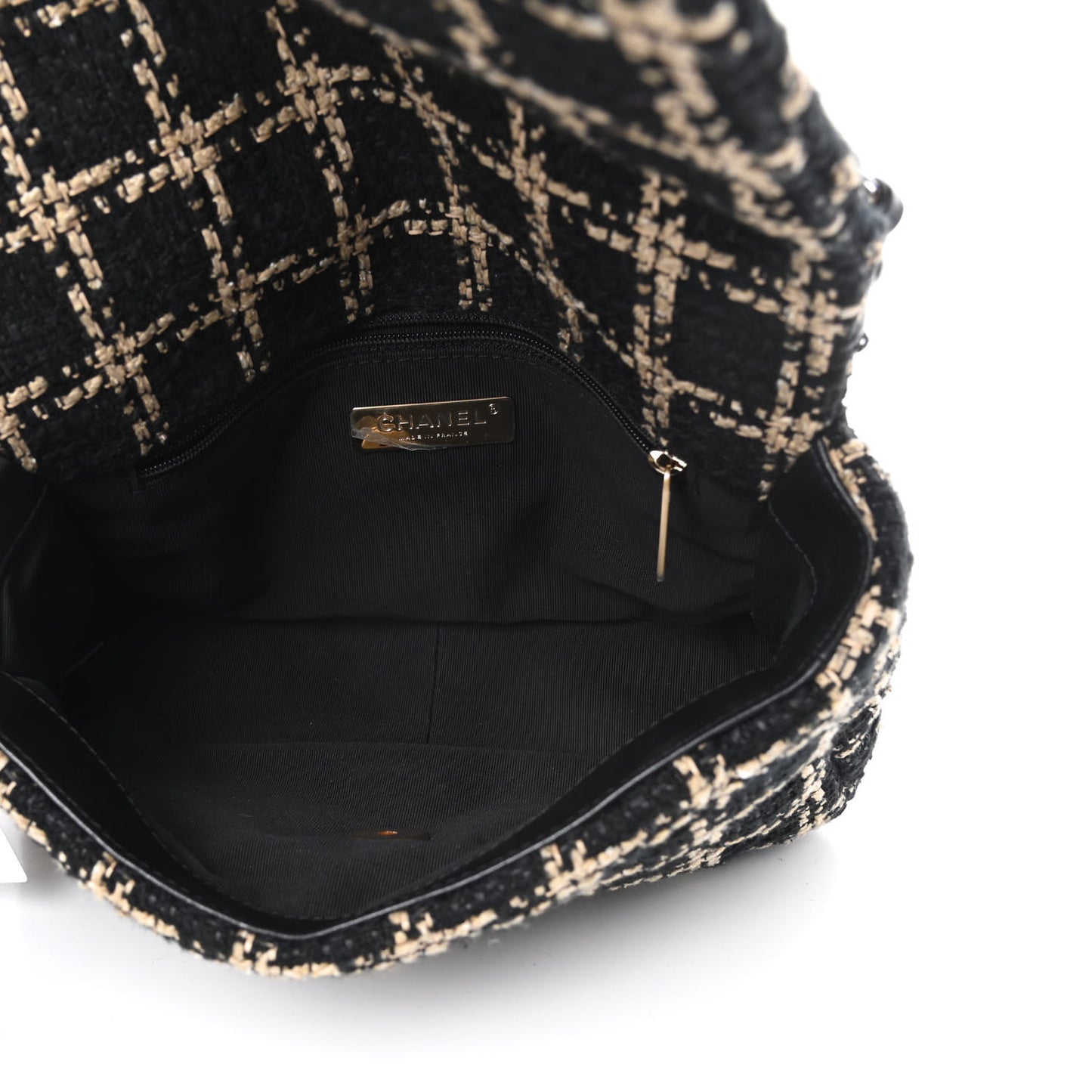 Tweed Quilted Medium Chanel 19 Flap Black Beige