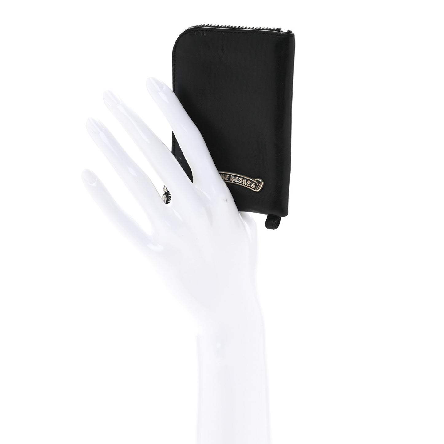 Lambskin Cross Patch Zip Card Holder Wallet Black