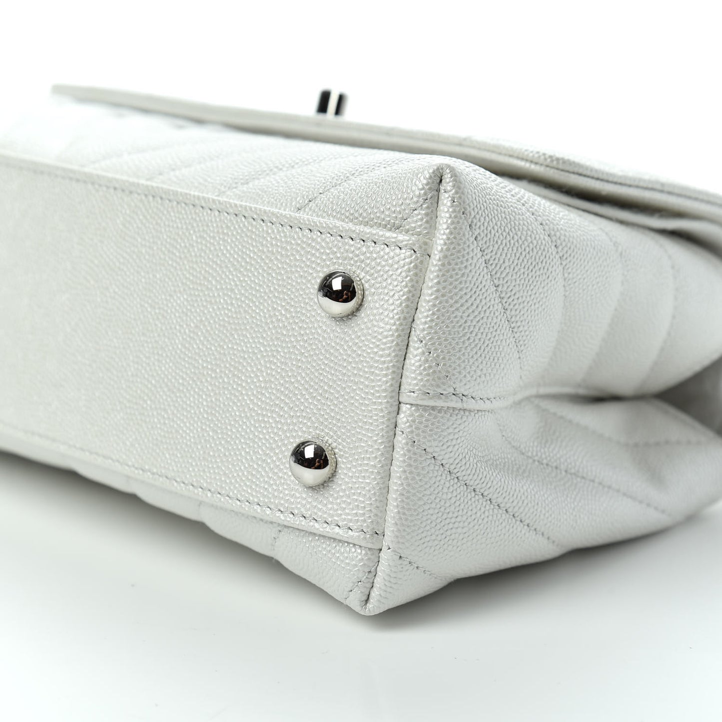 Iridescent Caviar Chevron Quilted Mini Coco Handle Flap White
