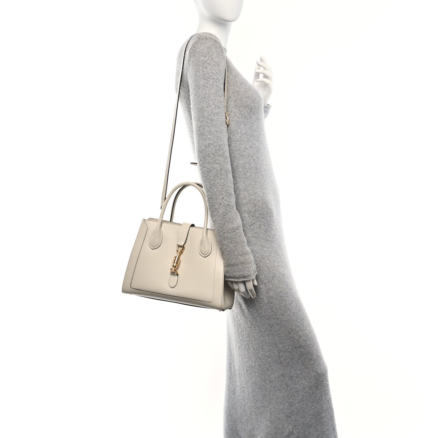 Gucci Boarded Plutone Calfskin Medium Jackie 1961 Tote Mystic White 2 of 10