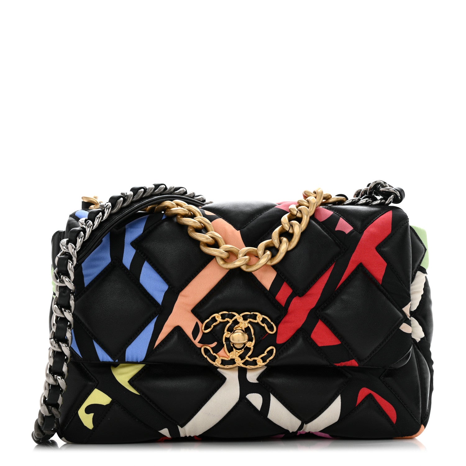 Chanel Lambskin Printed Fabric Medium Chanel 19 Flap Black Multicolor 1 of 10