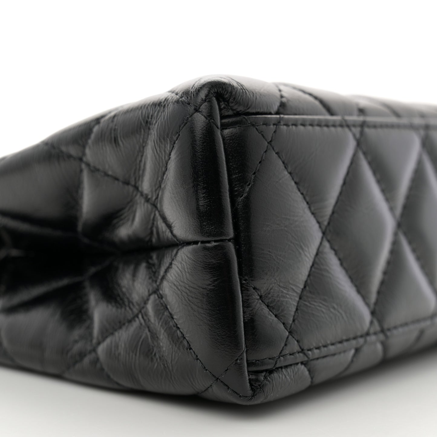 Shiny Aged Calfskin Quilted Nano Kelly Shopper Black