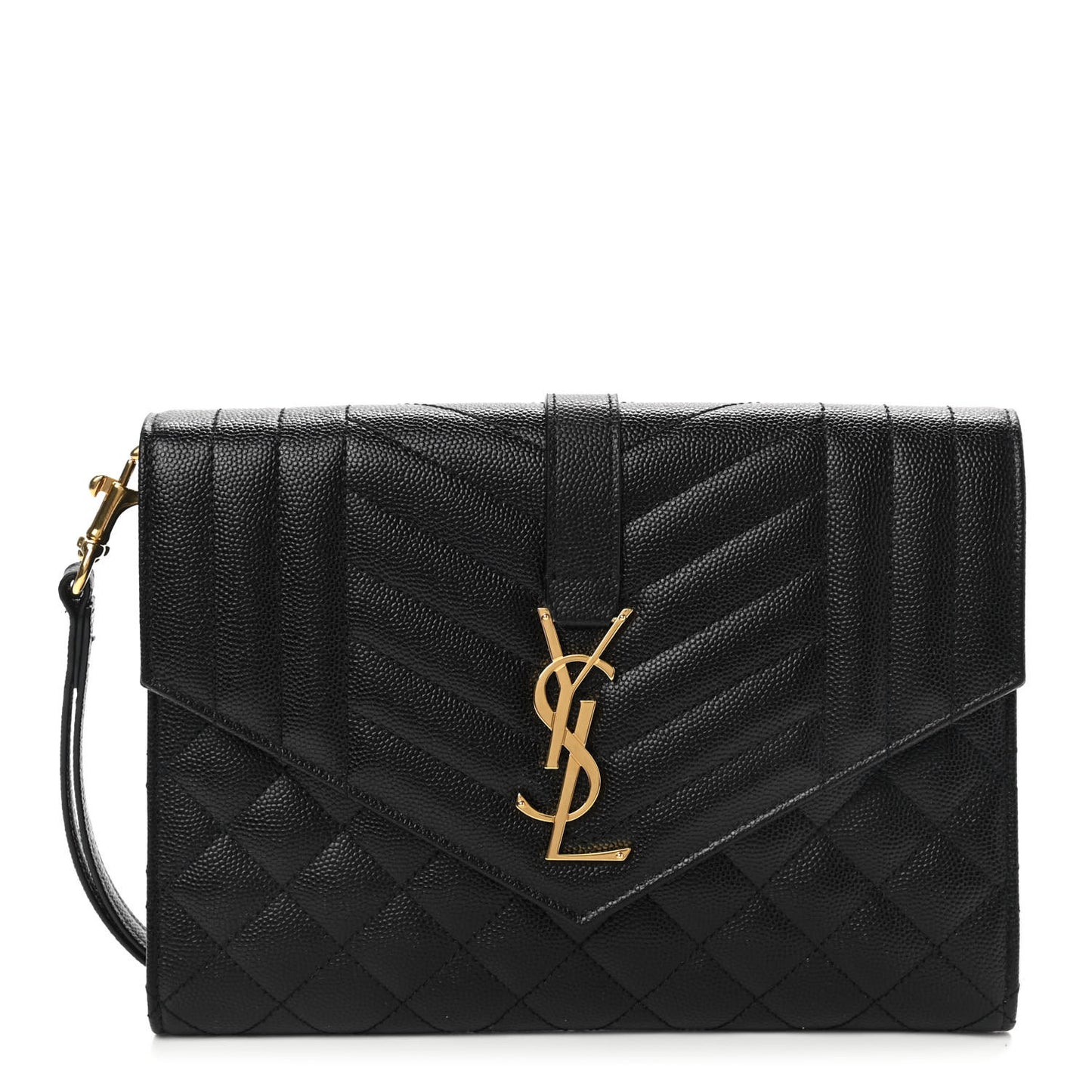 Grain De Poudre Textured Mixed Matelasse Triquilt Monogram Clutch Black