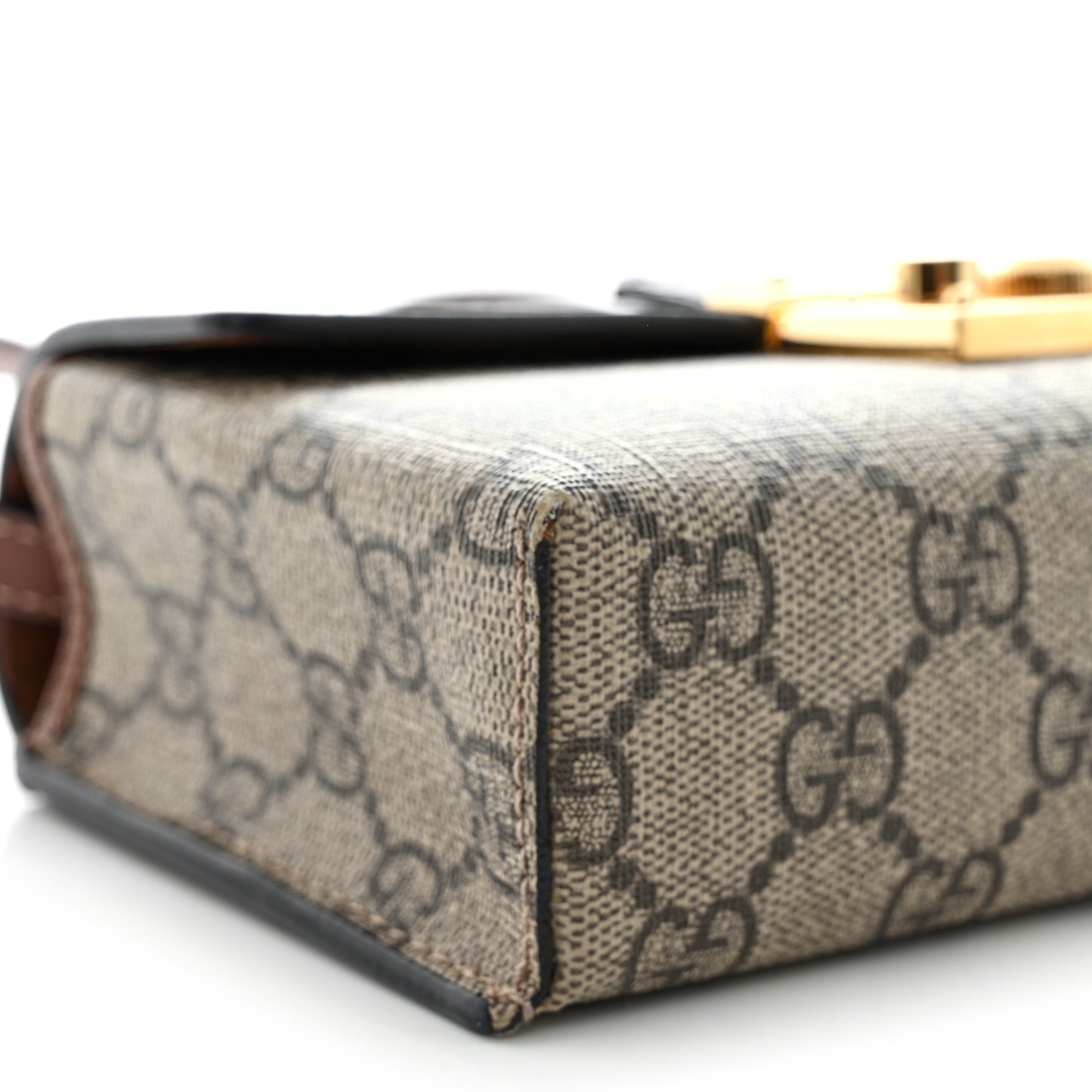 GG Supreme Monogram Calfskin Mini Padlock Top Handle Shoulder Bag Beige Black Cuir