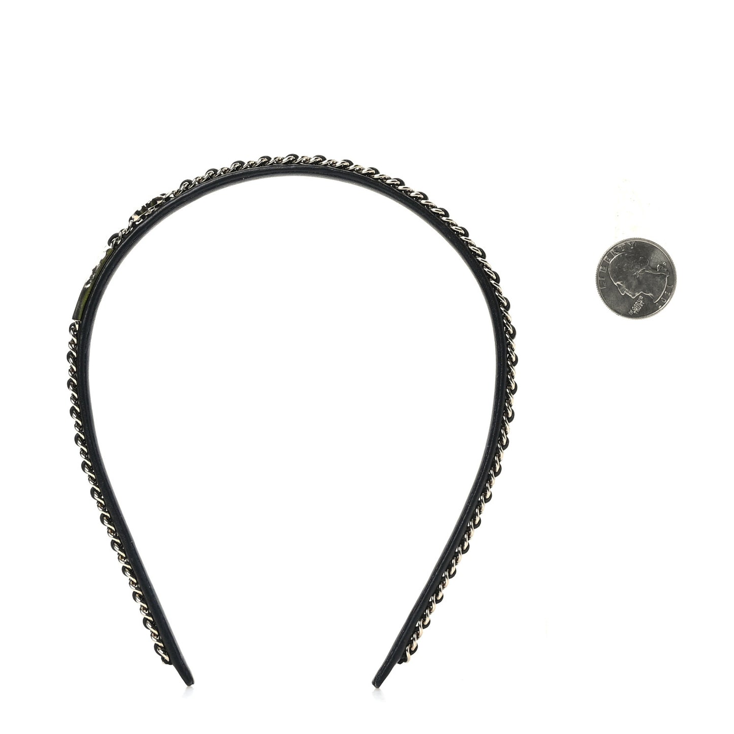 Metal Lambskin Chain CC Headband Black Gold