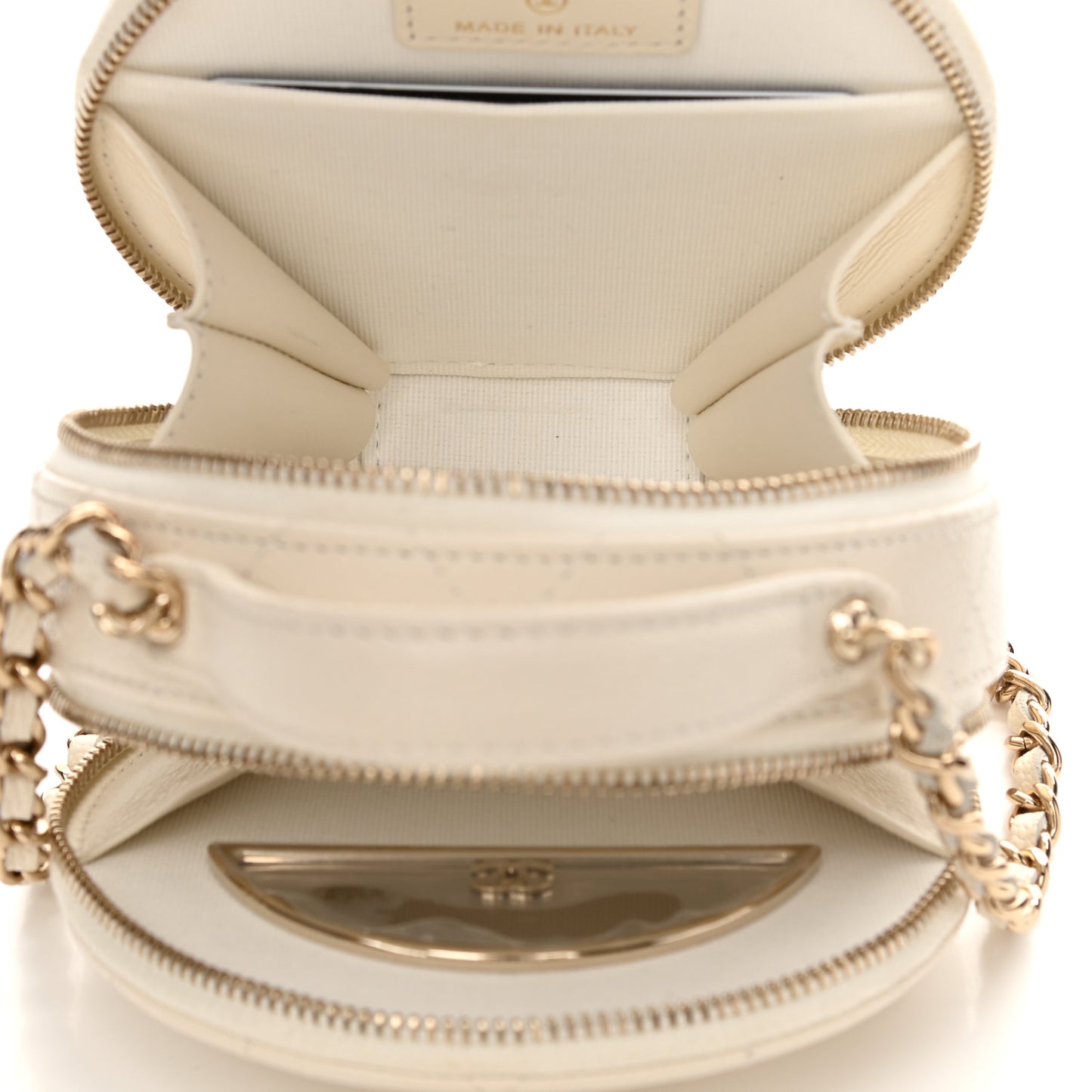 Caviar Quilted Round Handle With Care Vanity With Chain White