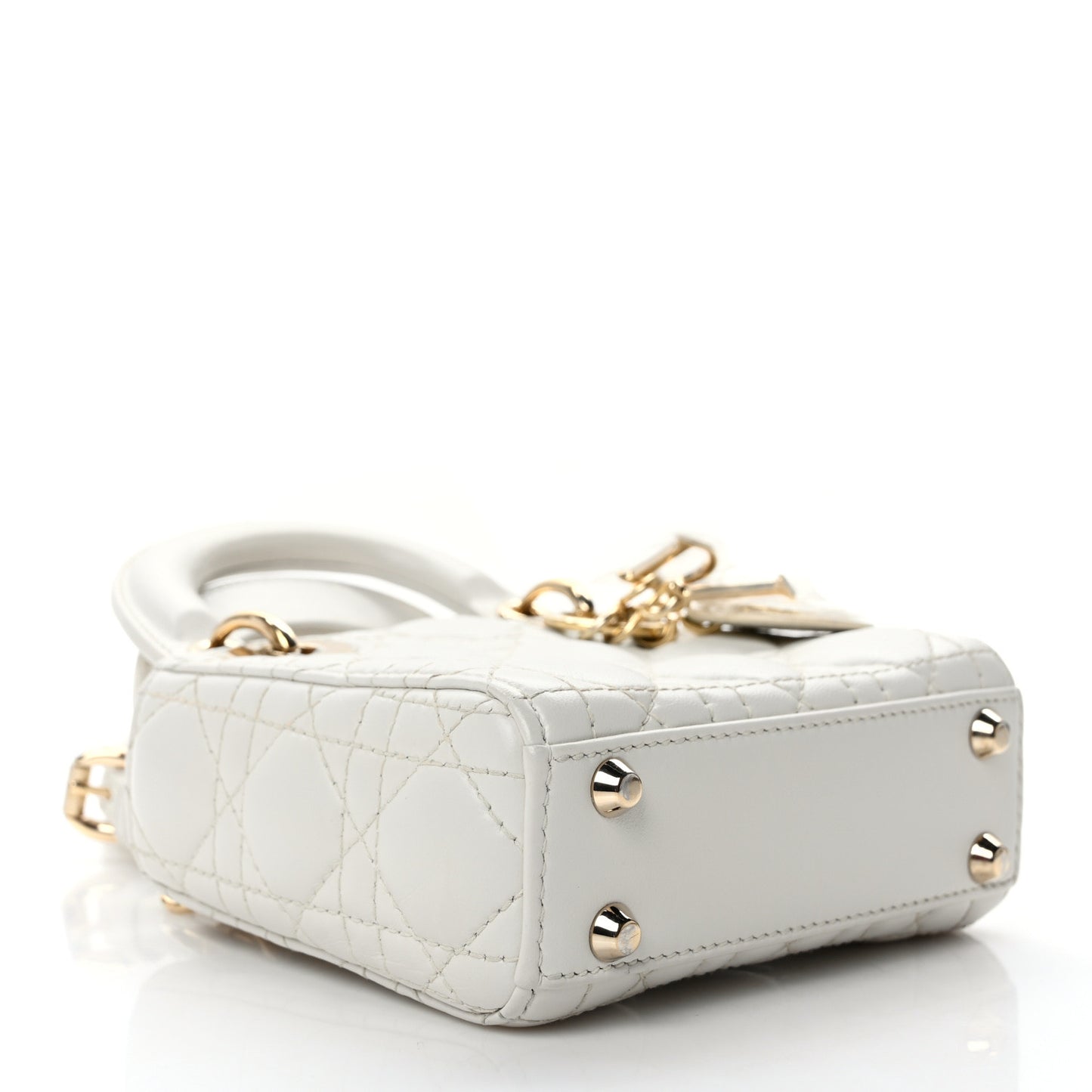 CHRISTIAN DIOR Lambskin Cannage Micro Lady Dior White