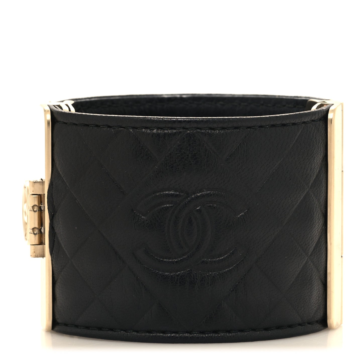 Calfskin Quilted CC Wide Cuff S Black