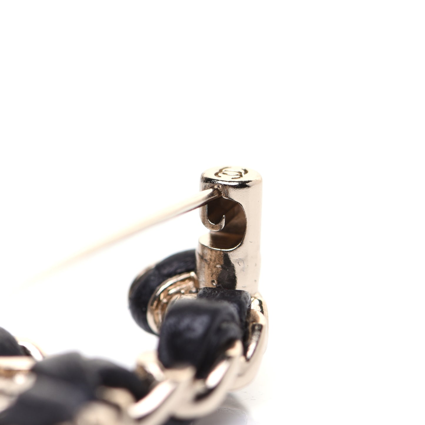 Lambskin Chain CC Brooch Black Gold