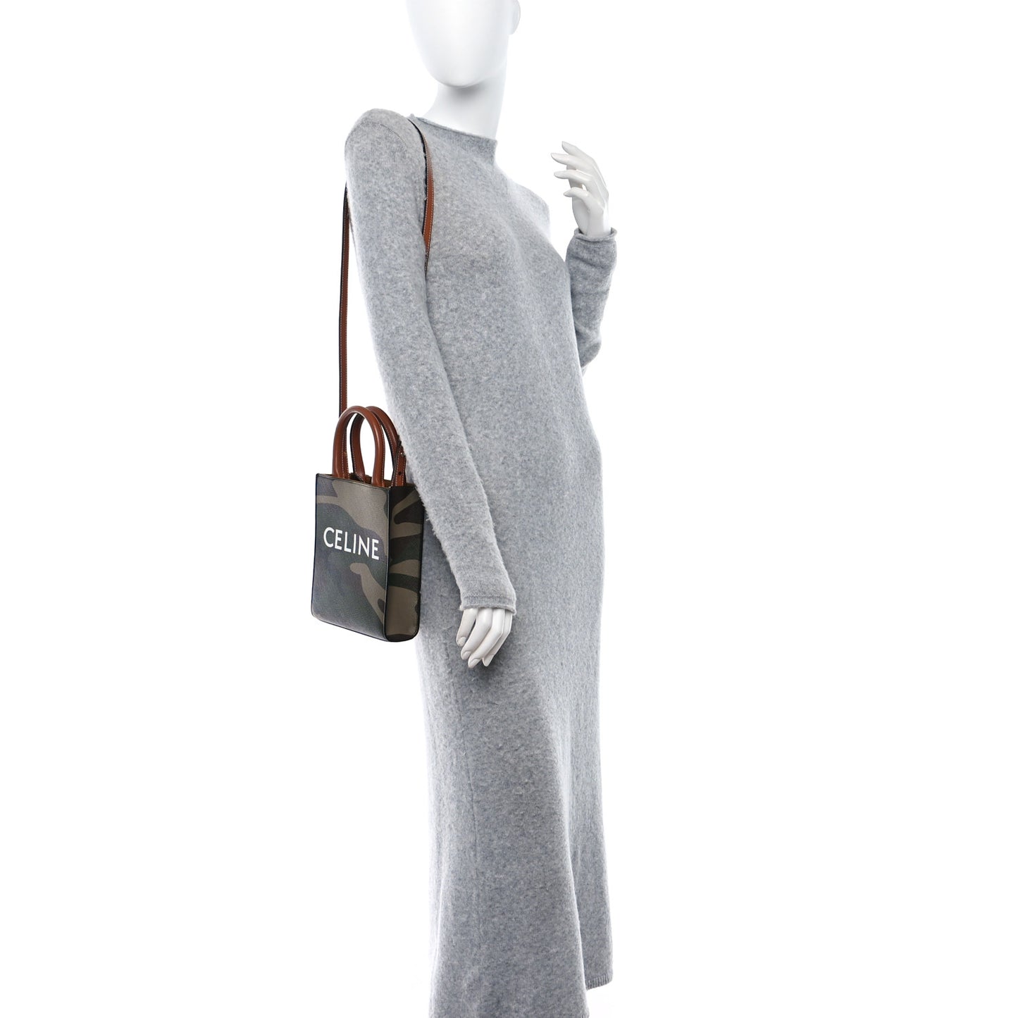 Canvas Calfskin Mini Vertical Cabas Khaki